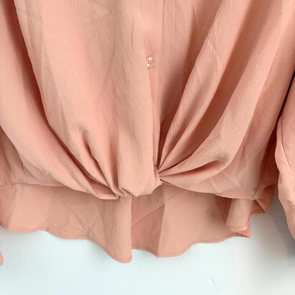 entro | Women’s Oversized Long Sleeve Button Front Gather Peach Shirt Size S - Picture 2 of 7
